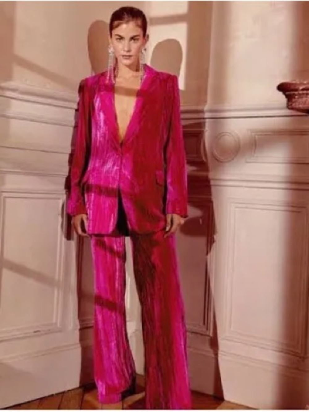 Nasty Gal Hot Pink Crushed Velvet Tailored BLAZER Suit Set 33 Inseam Size 8